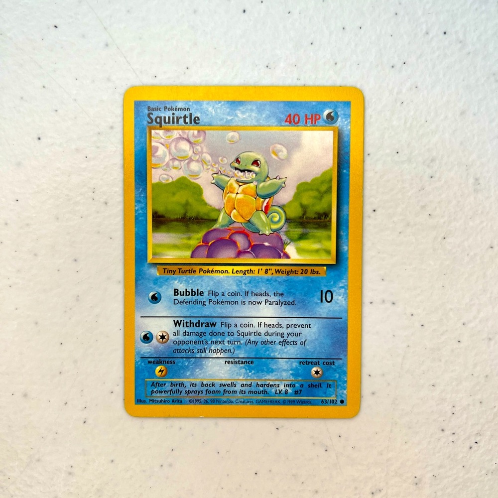 Vintage Squirtle Pokémon Card Gamefreak Wizards 1999